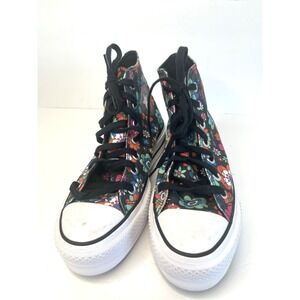 Y2K Black Floral Converse Chuck Taylor All Star Hi Lift Platform Sneaker Size 7